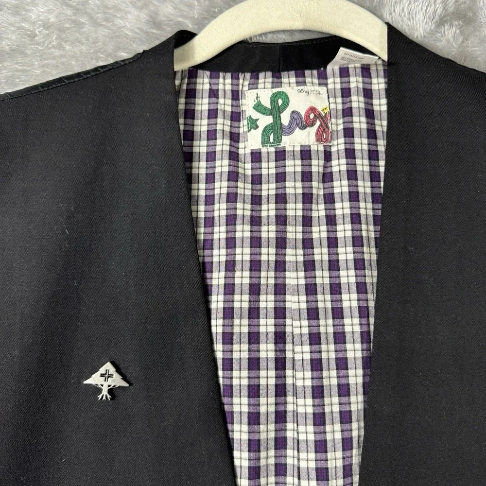 LRG Lifted Research Group Mens Black Suit Vest Waistcoat Plaid Lined Formal XL